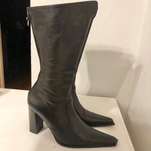CafeNoir Italian Leather Mid Calf Heeled Boots